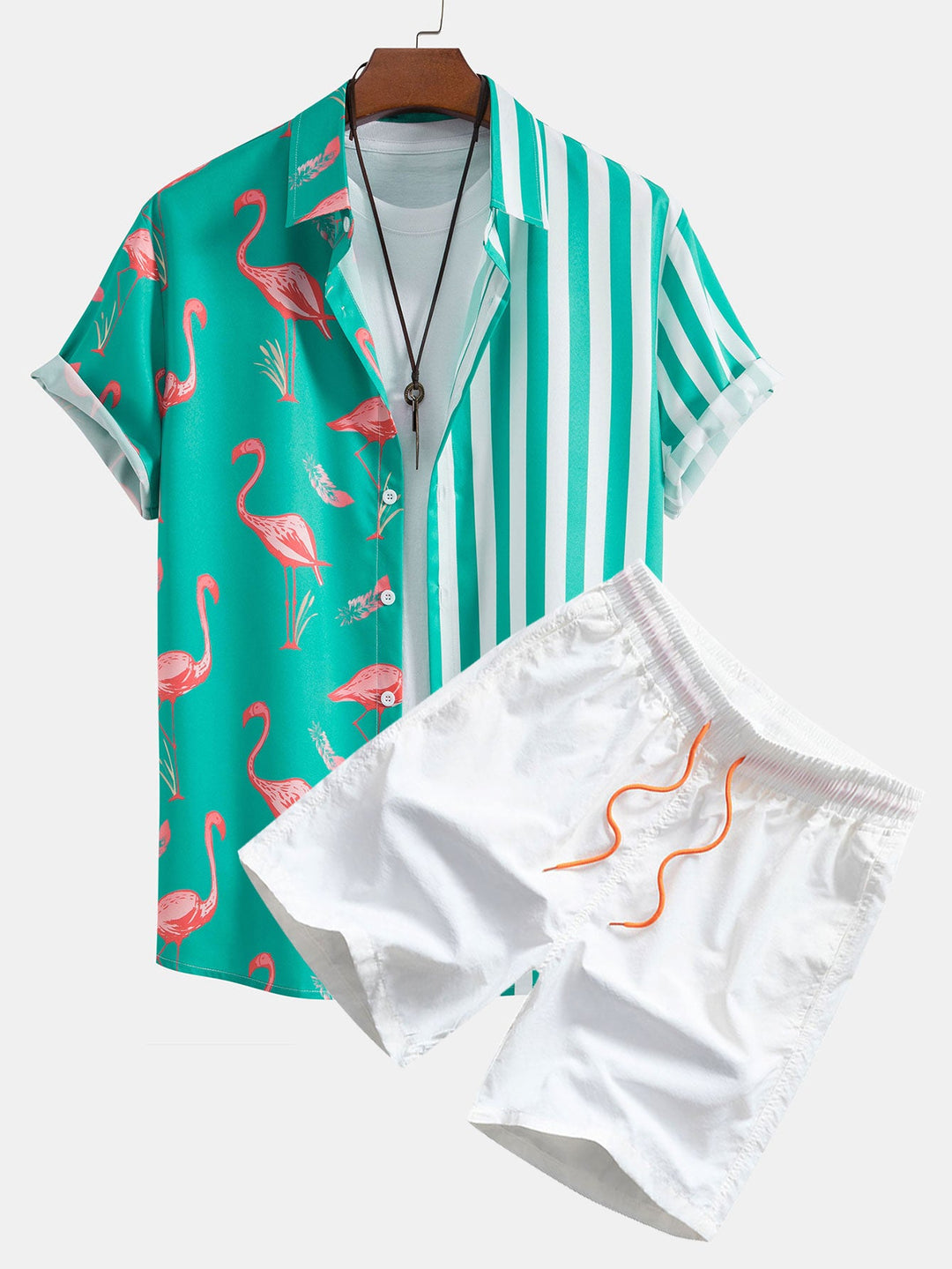 Flamingo Stripe Paneel Shirt & Zwemshorts