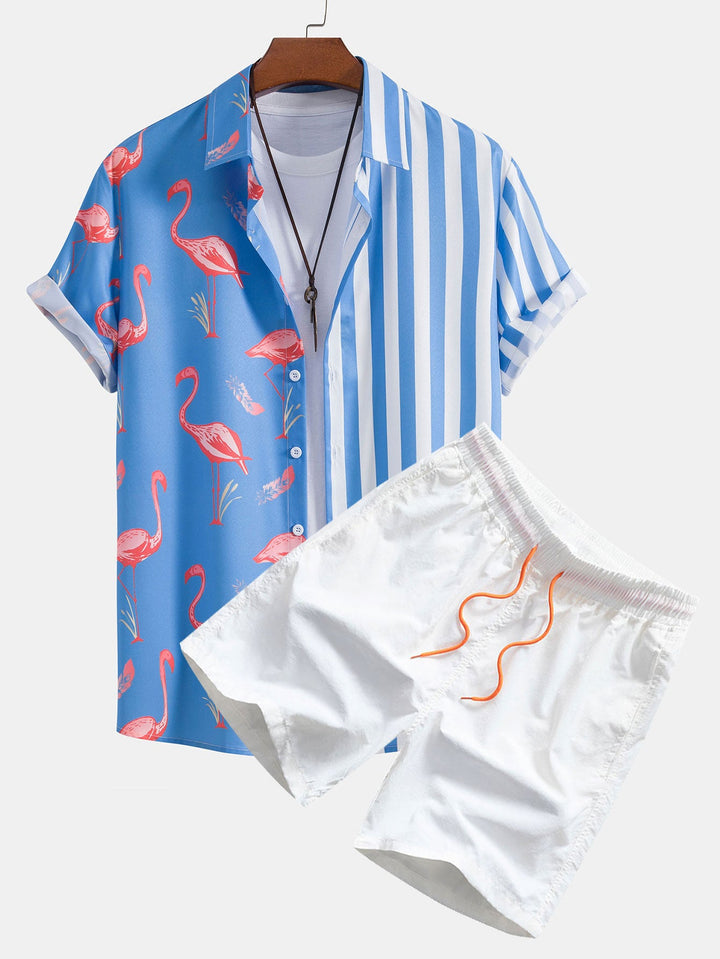 Flamingo Stripe Paneel Shirt & Zwemshorts