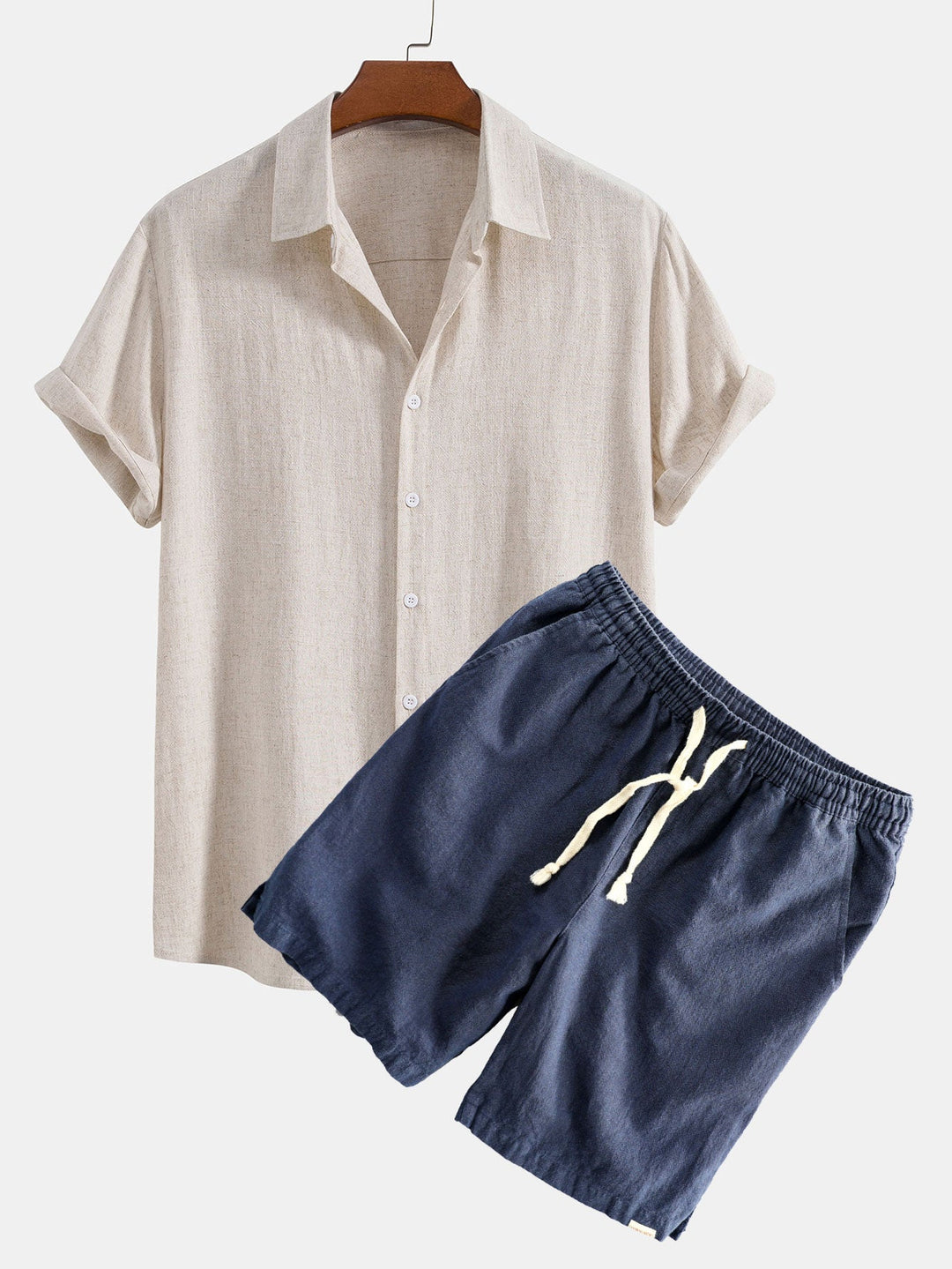 Linnen Rayon Mix Knopsluiting Shirt & Linnen Katoen Mix Touwsluiting Shorts