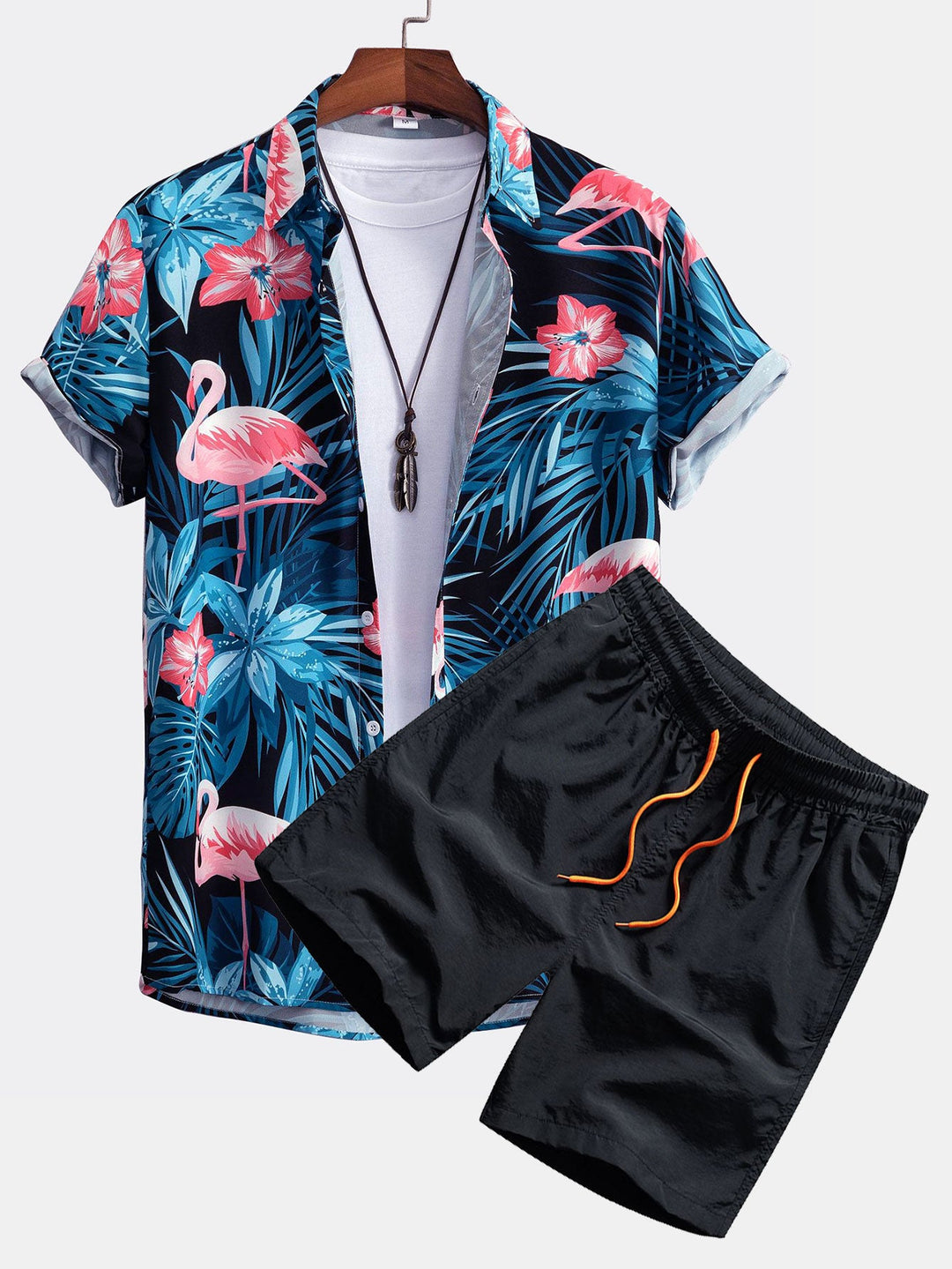 Flamingo Tropisch Print Knop-Up Shirt & Zwemshorts