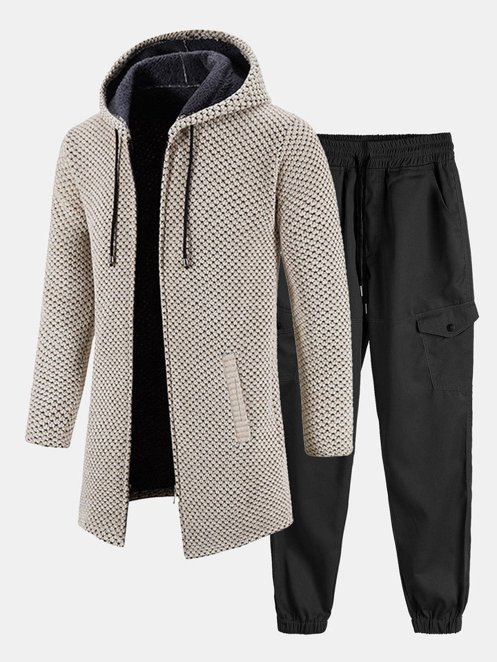 Lange Lijn Textured Hoodie Sweater & Chino Cargo Jogger Broek