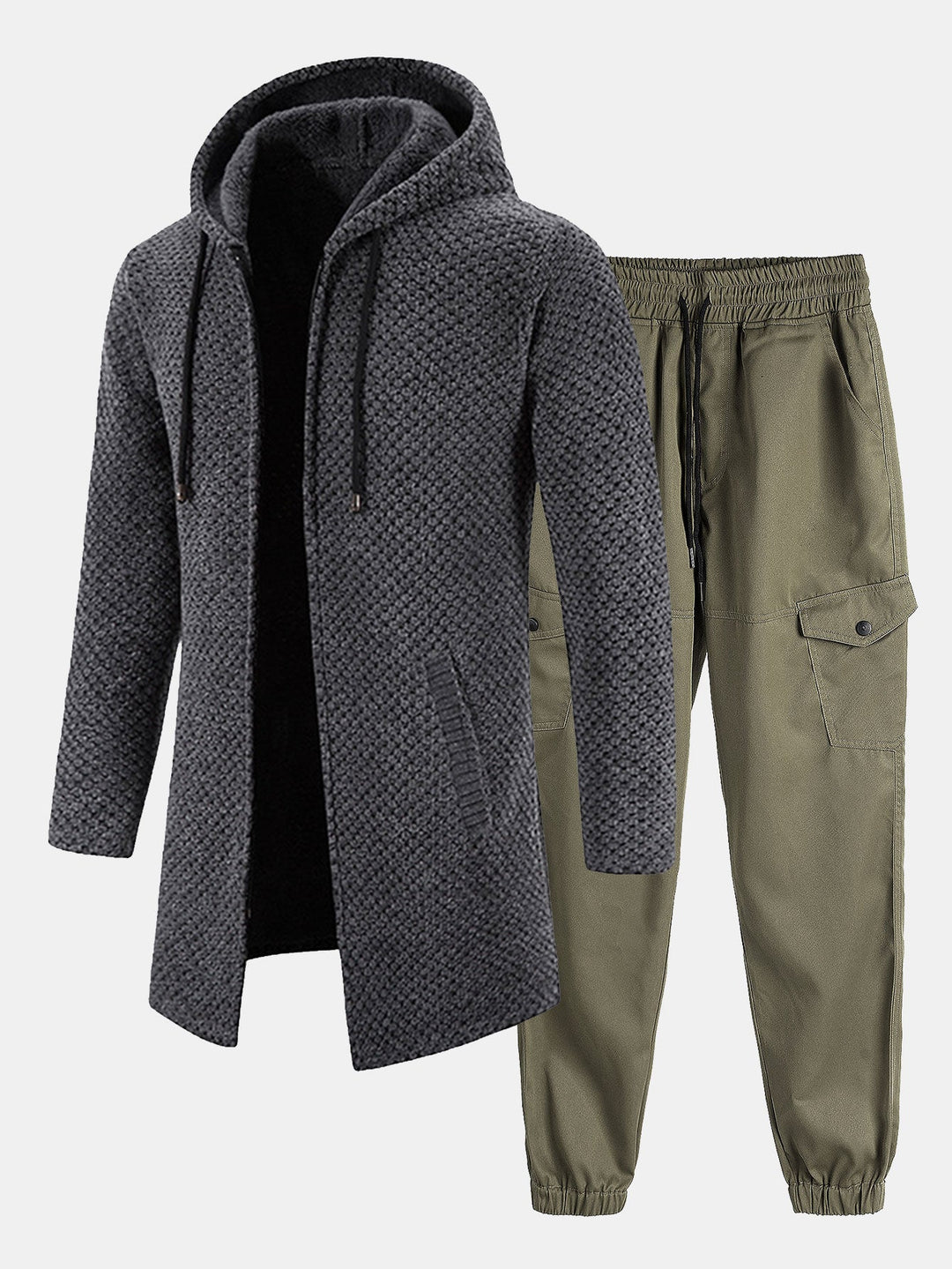 Lange Lijn Textured Hoodie Sweater & Chino Cargo Jogger Broek