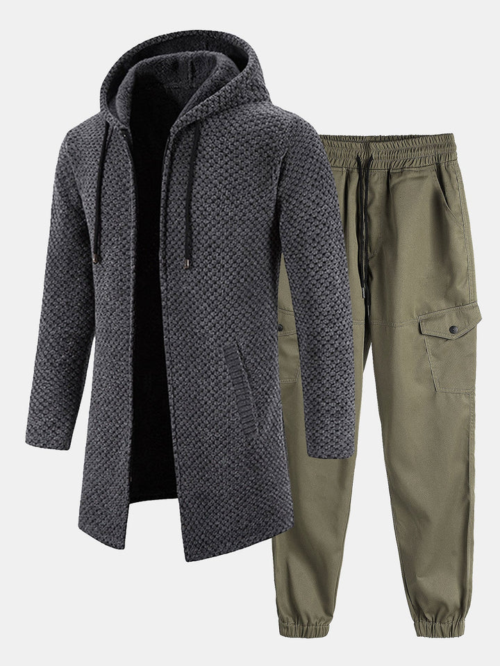 Lange Lijn Textured Hoodie Sweater & Chino Cargo Jogger Broek