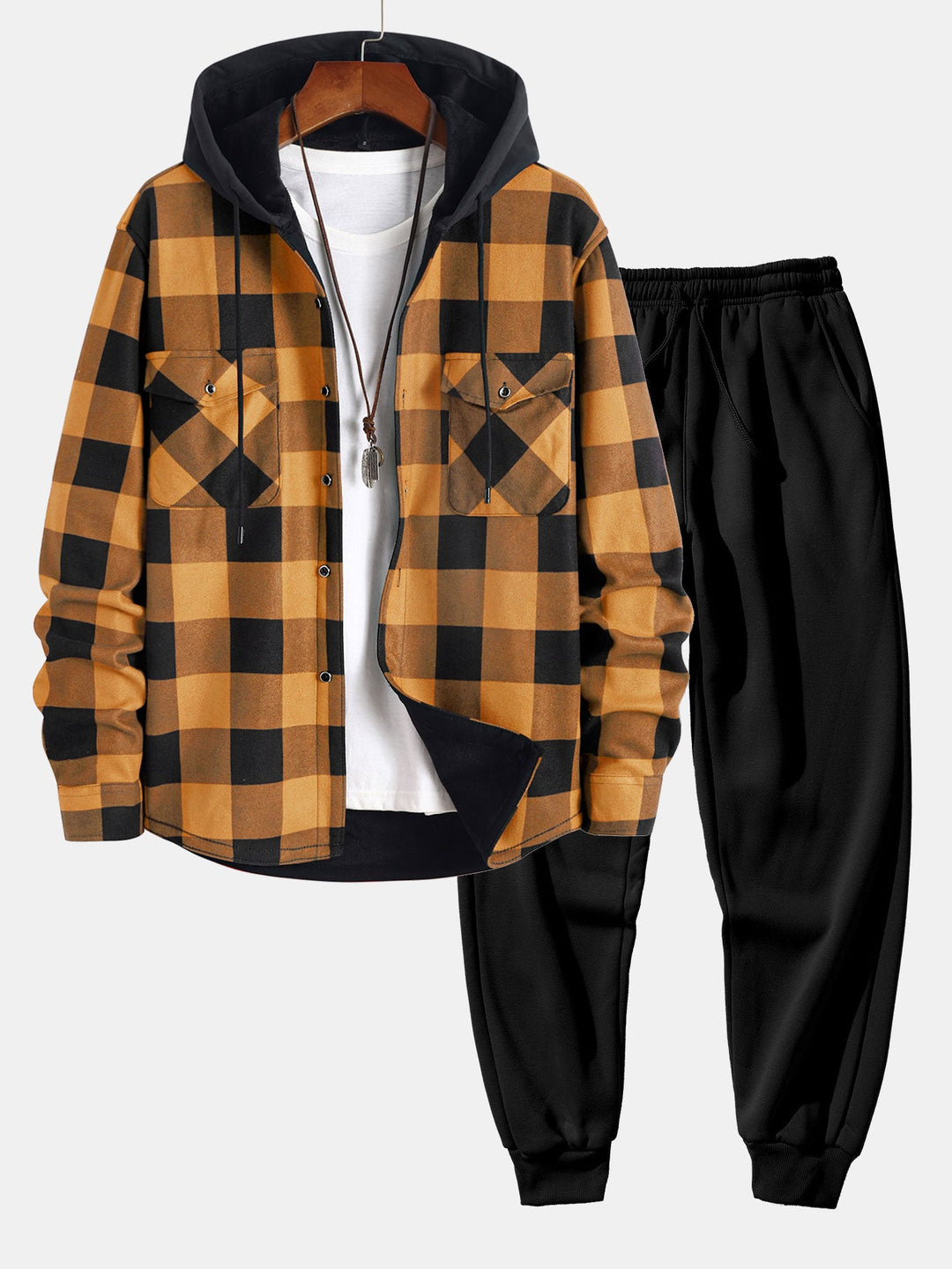 Flanellen fleece gevoerd hoodie shirt & jogger broek