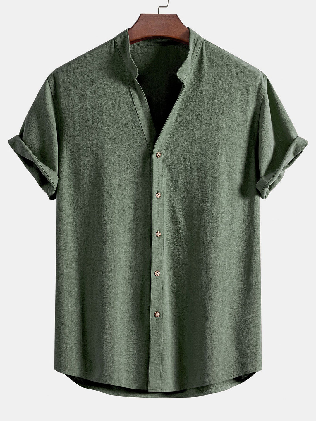 Korte Mouwen V-Hals Linnen Rayon Mix Shirt