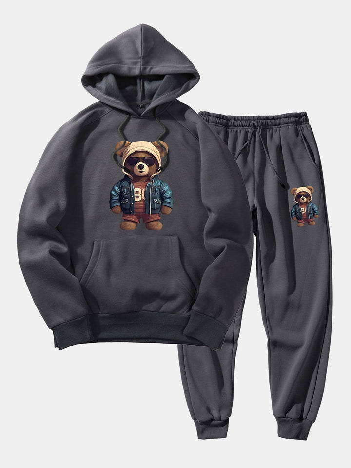 Bear In Leather Jacket Print Hoodie & Jogger Pants