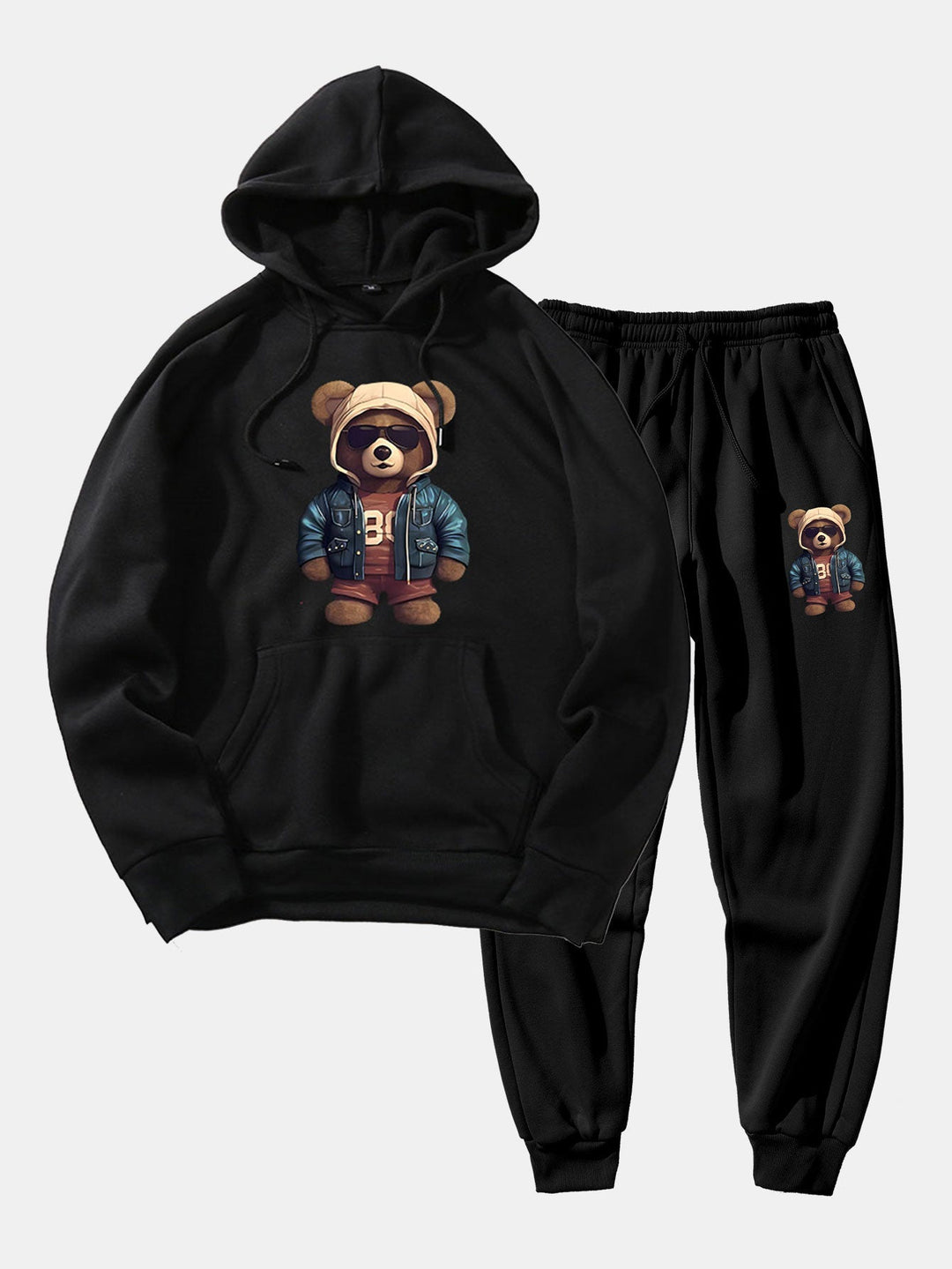 Bear In Leather Jacket Print Hoodie & Jogger Pants