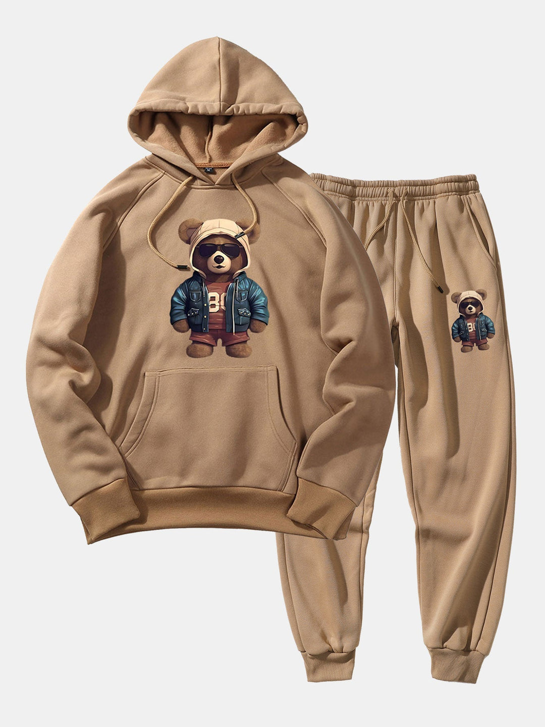 Bear In Leather Jacket Print Hoodie & Jogger Pants