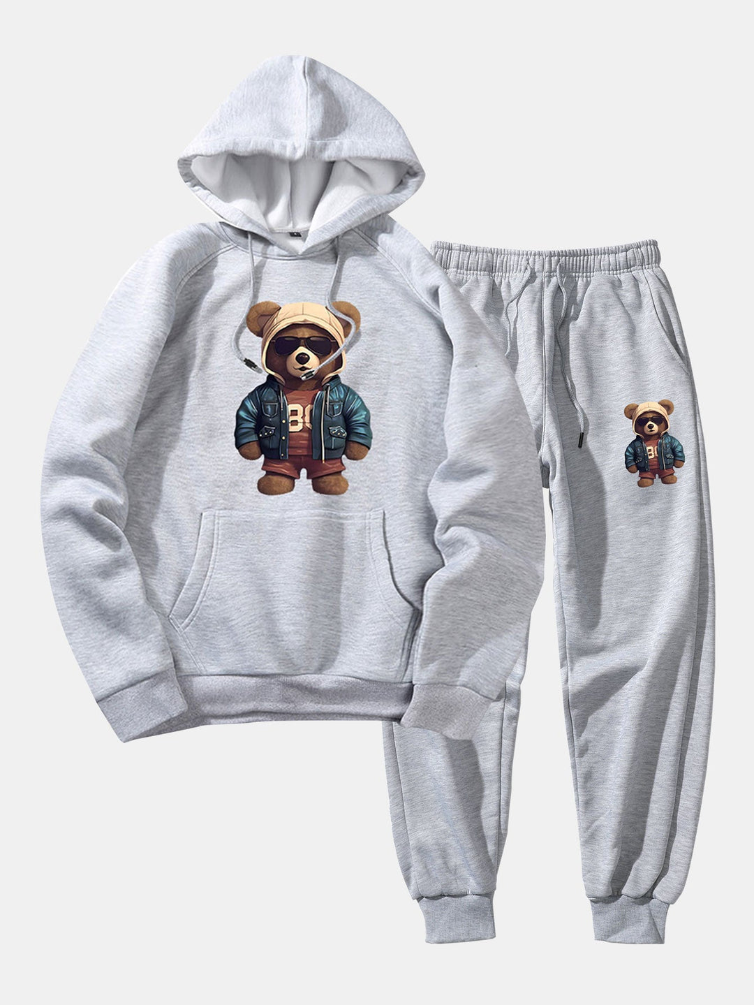Bear In Leather Jacket Print Hoodie & Jogger Pants
