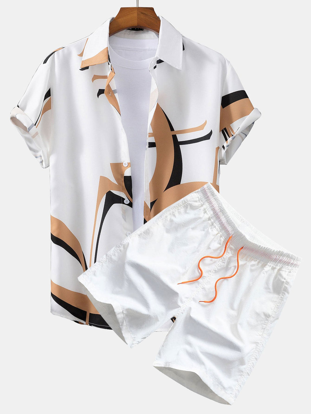Abstracte Print Knopshirt #Willekeurig Patroon Ontwerp# & Zwemshorts