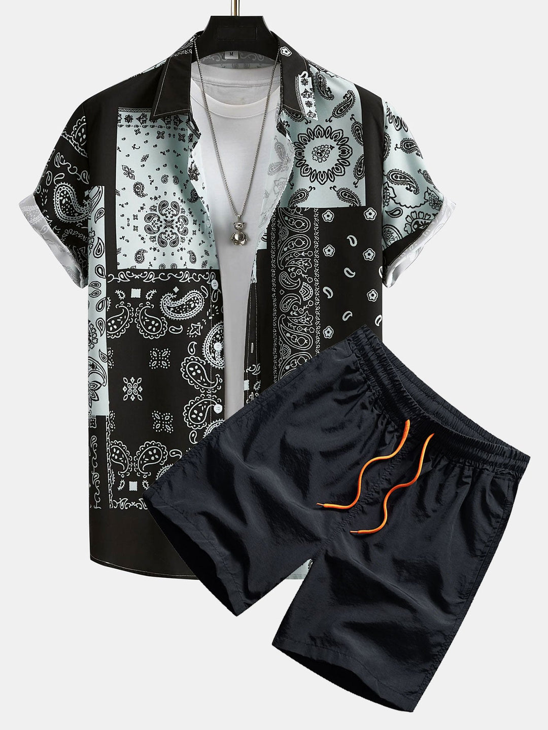 Paisley Patchwork Print Shirt #Willekeurig patroon ontwerp# & Zwemshorts