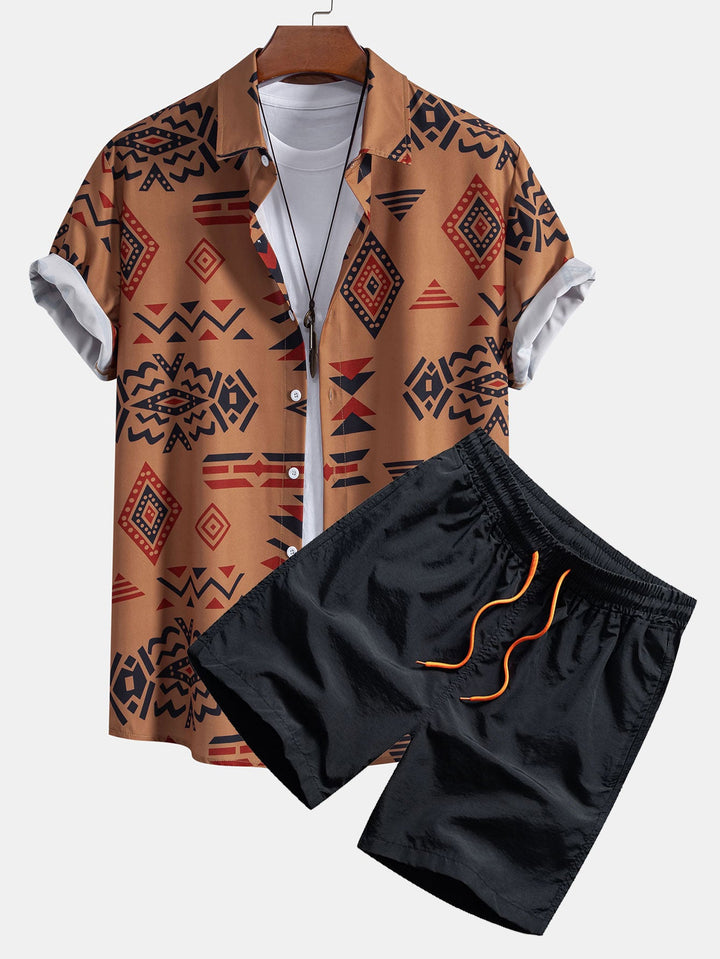 Azteeks Geometrisch Print Shirt & Zwemshorts