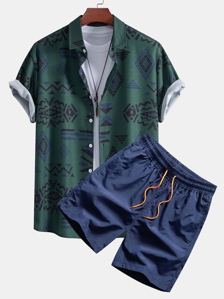 Azteeks Geometrisch Print Shirt & Zwemshorts