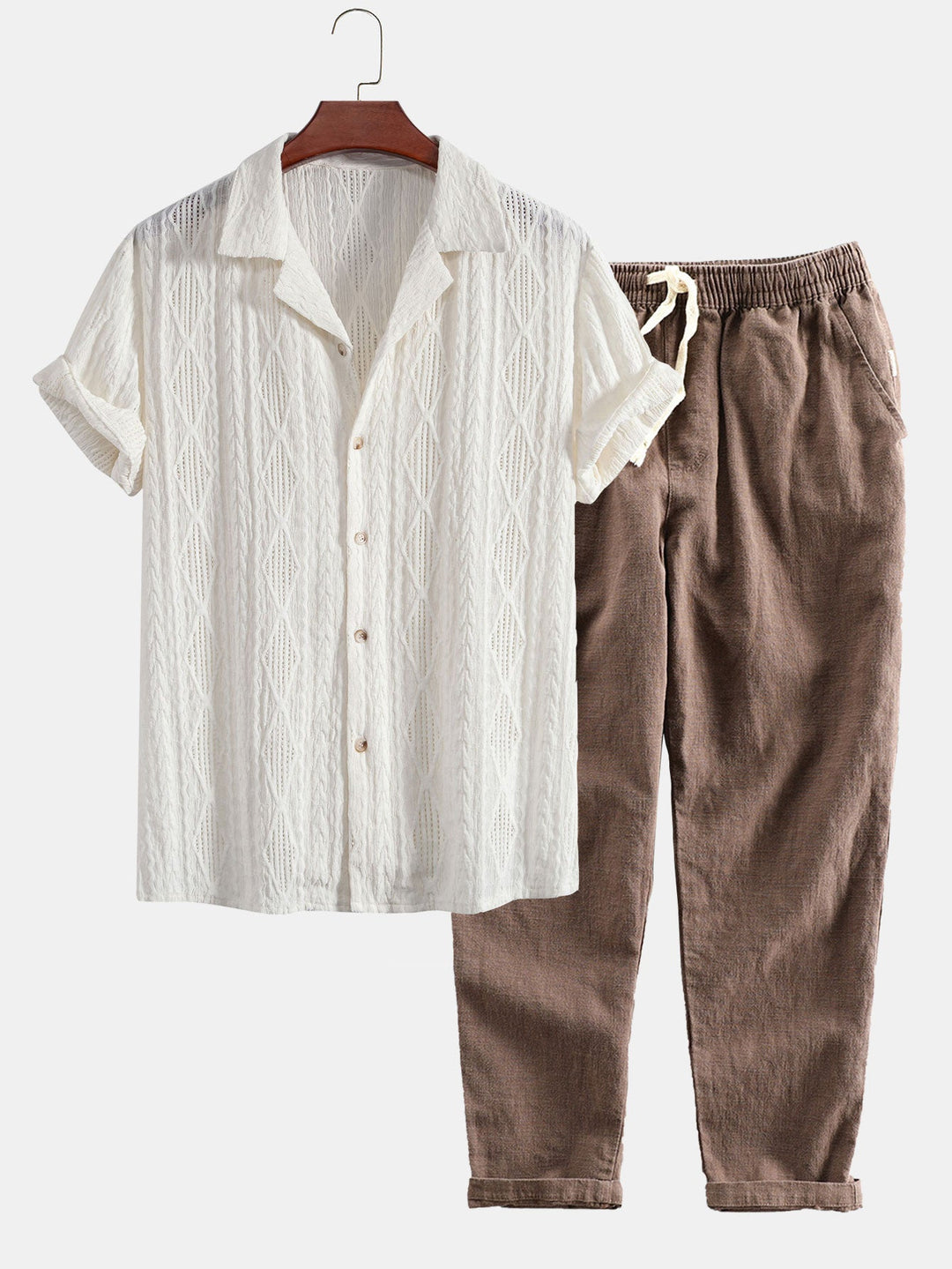 Geometrisch Jacquard Cubaanse Shirt & Linnen Katoen Mix Cropped Broek