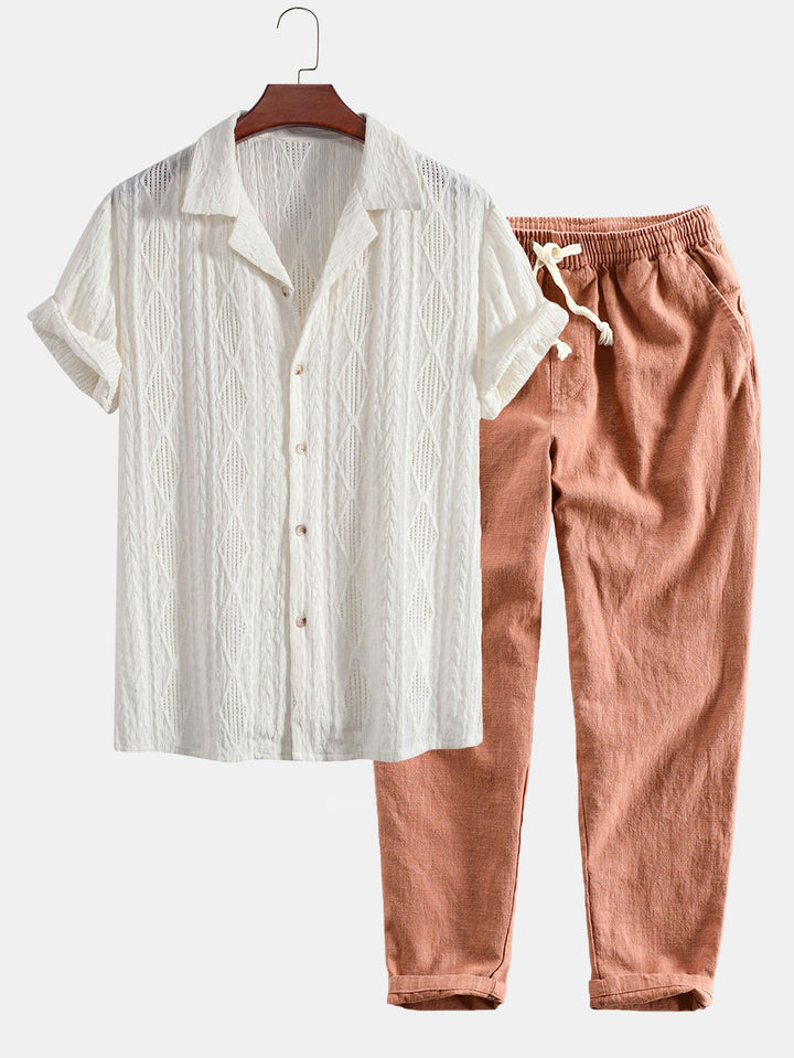 Geometrisch Jacquard Cubaanse Shirt & Linnen Katoen Mix Cropped Broek