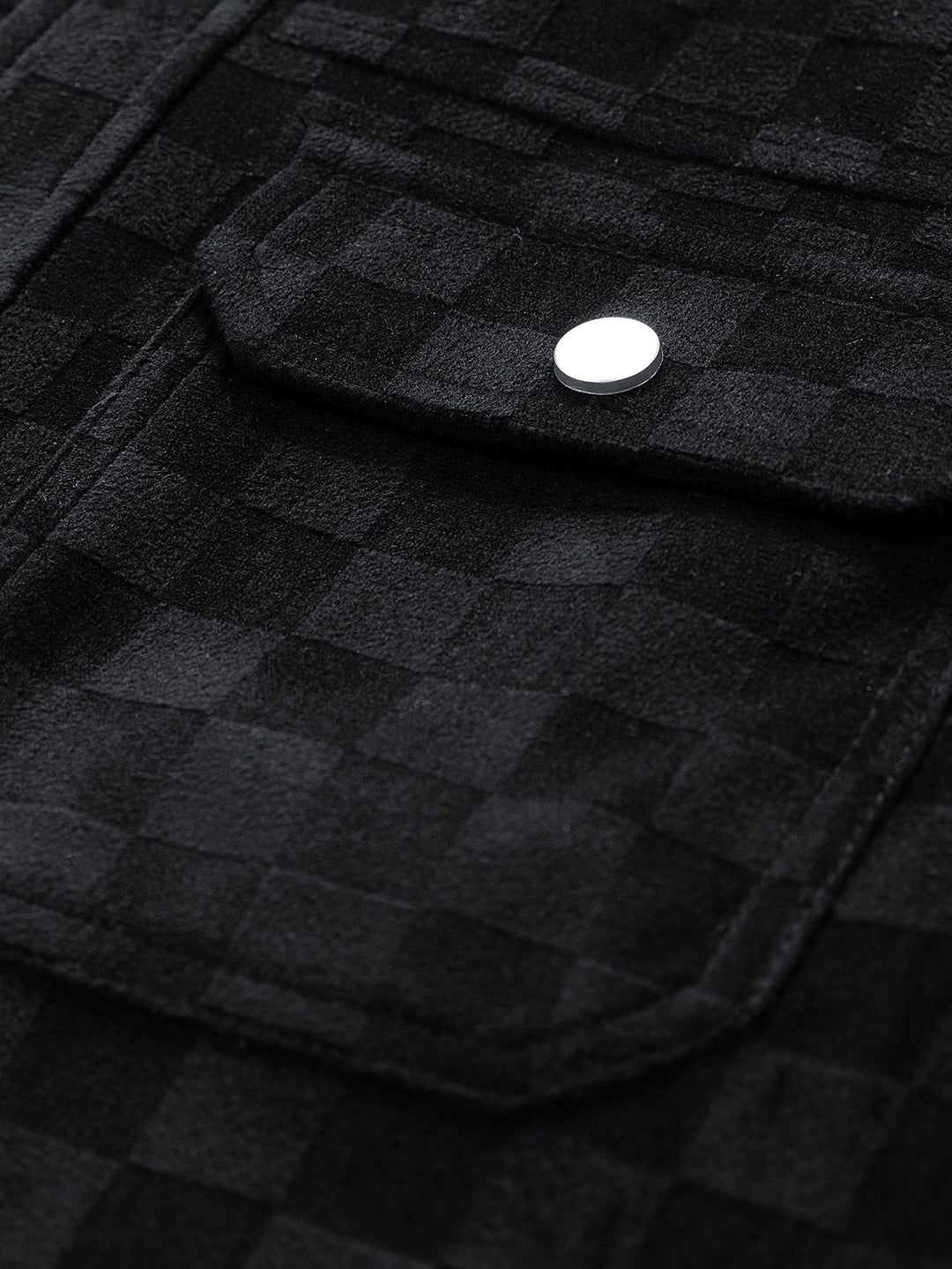 Jacket with faux suede pocket with checkered print