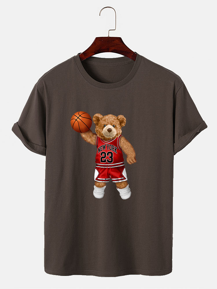 Beer Speelt Basketbal Print T-Shirt