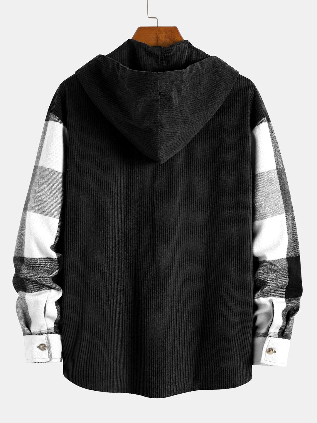 Relax Fit Flannel Ruit Corduroy Patchwork Hoodie Shirt & Chino Cargo Jogger Broek
