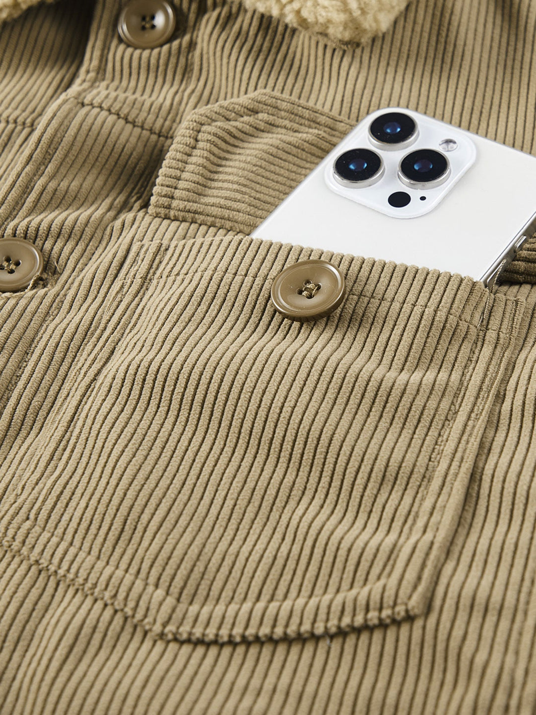 Teddy fleece-lined corduroy jacket with buttons