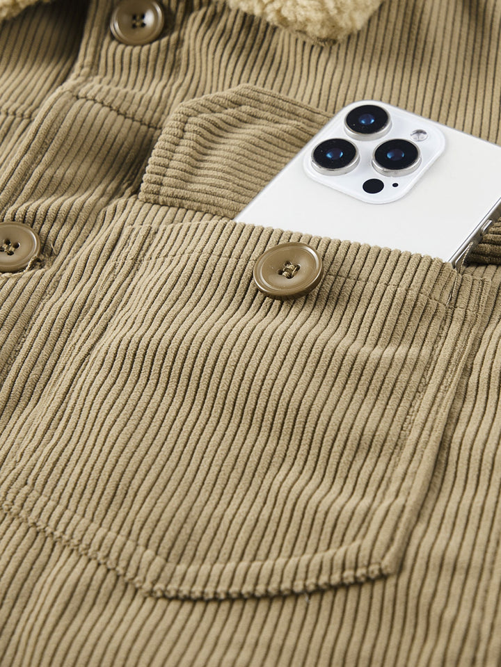 Teddy fleece-lined corduroy jacket with buttons