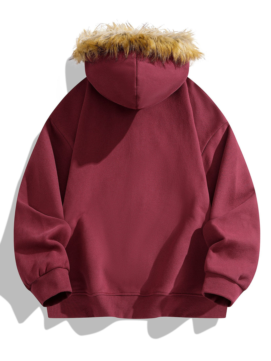 Relaxed fit faux fur collar zipper hoodie