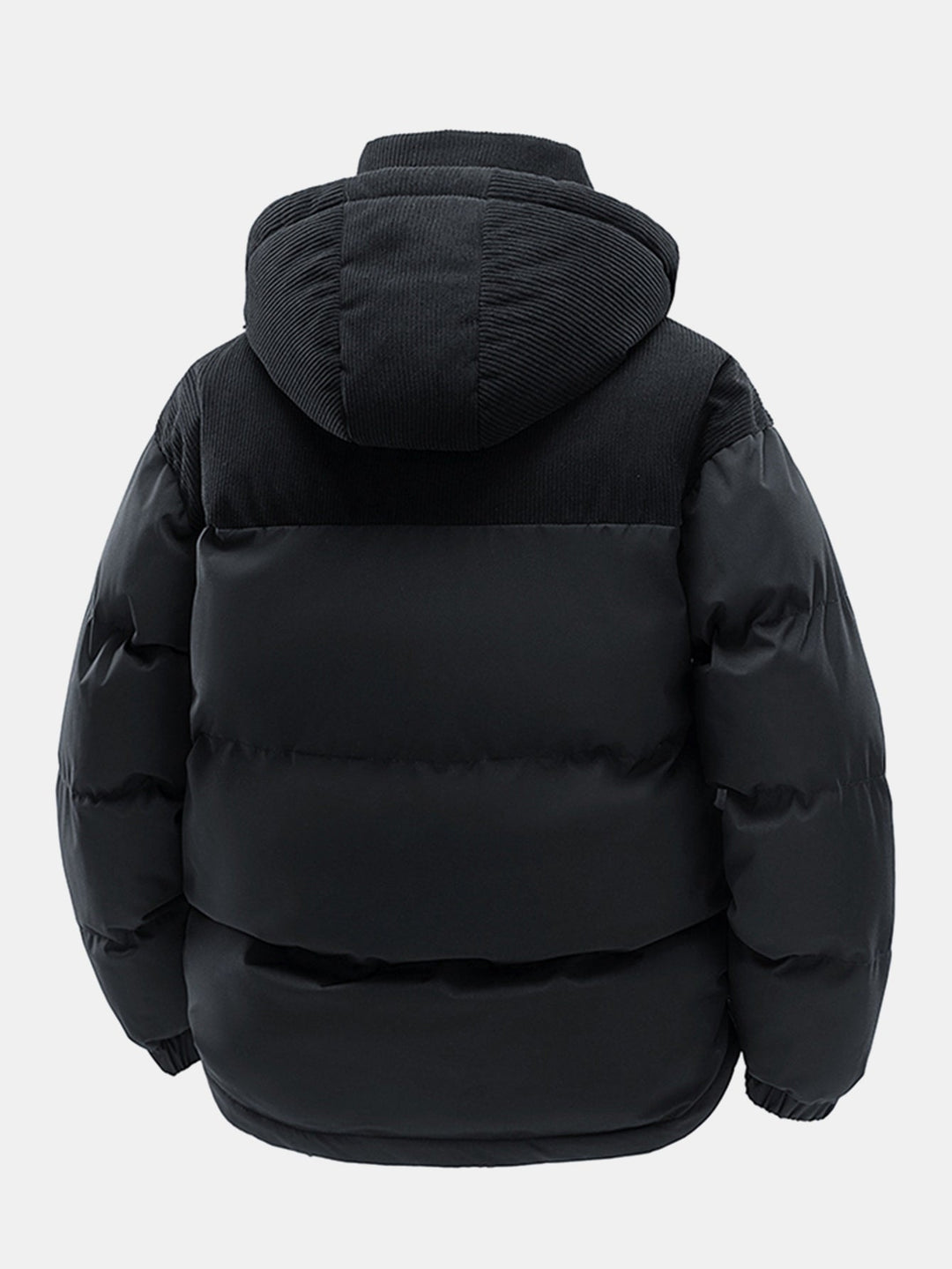 Corduroy patchwork quilted jacket with hood