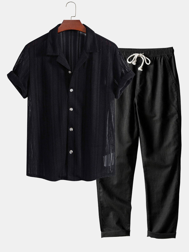 Textured Cuban Shirt & Straight Leg Linen Pants