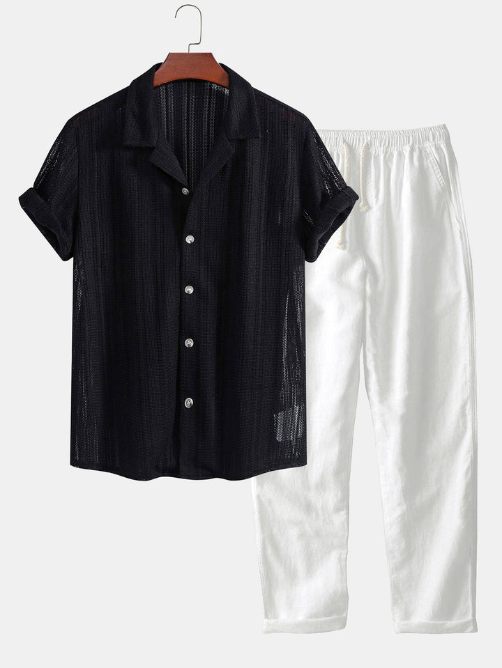 Textured Cuban Shirt & Straight Leg Linen Pants