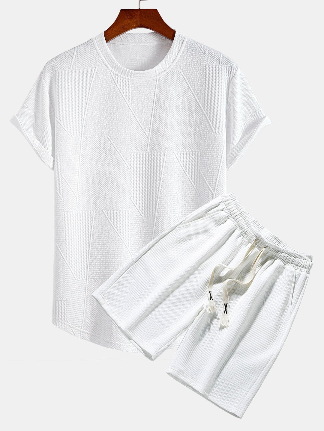 Geometrisch Jacquard Korte Mouw Boog Hem T-Shirt & Shorts