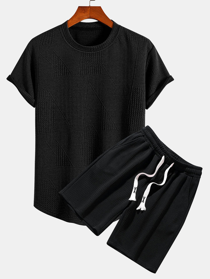 Geometrisch Jacquard Korte Mouw Boog Hem T-Shirt & Shorts