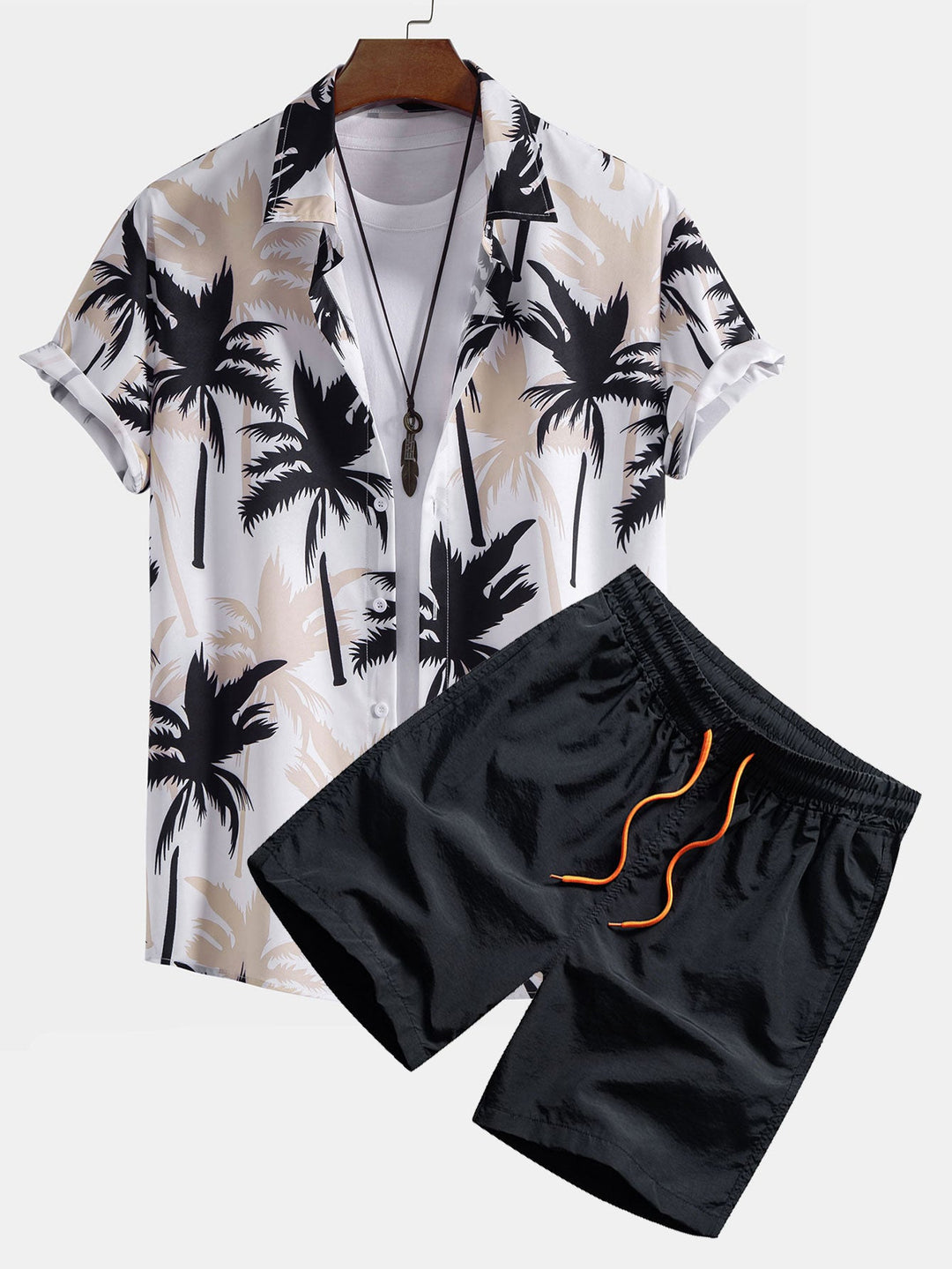 Palm Tree Button-Down Shirt & Swim Shorts