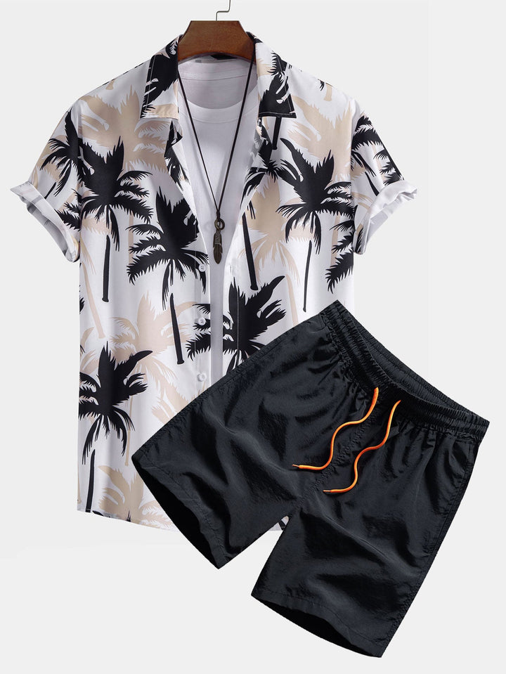 Palm Tree Button-Down Shirt & Swim Shorts