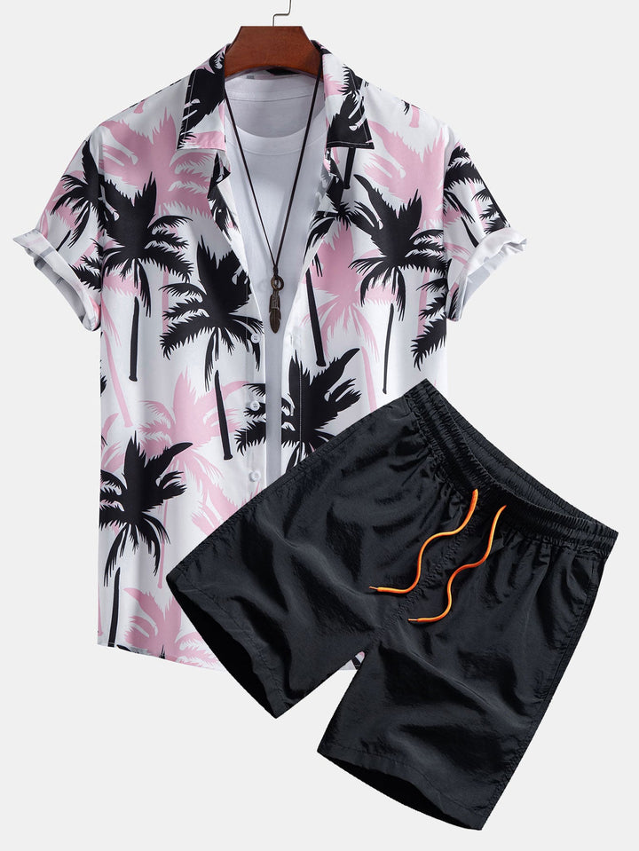 Palm Tree Button-Down Shirt & Swim Shorts