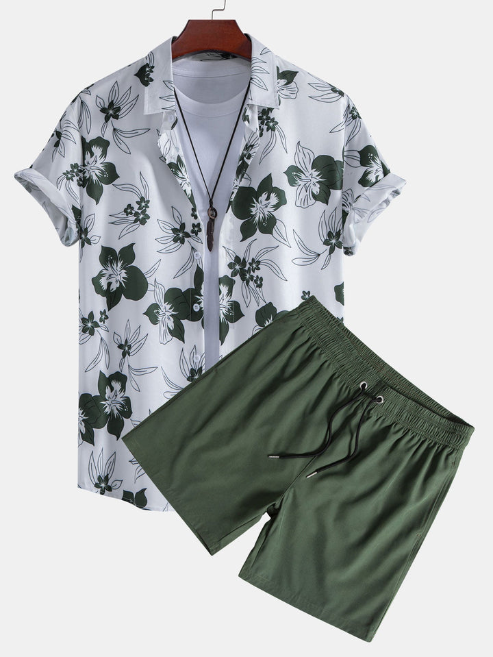 Bloemenprint Overhemd met Knopen & Zwemshort