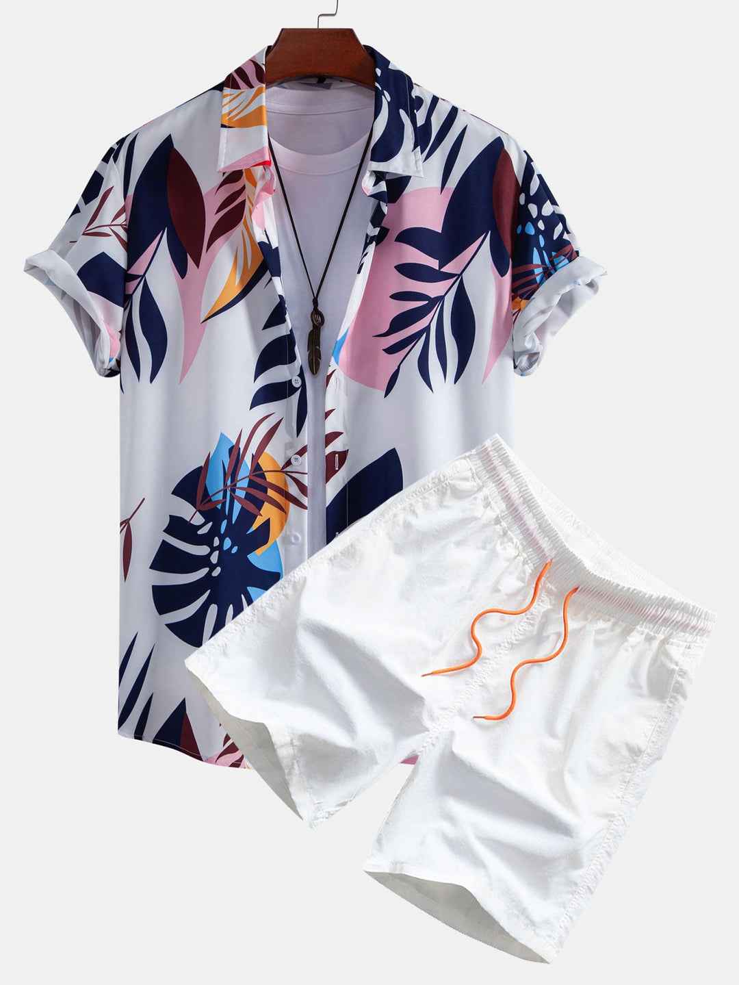 Leaf Kleur Blokprint Overhemd met Knopen & Zwemshort