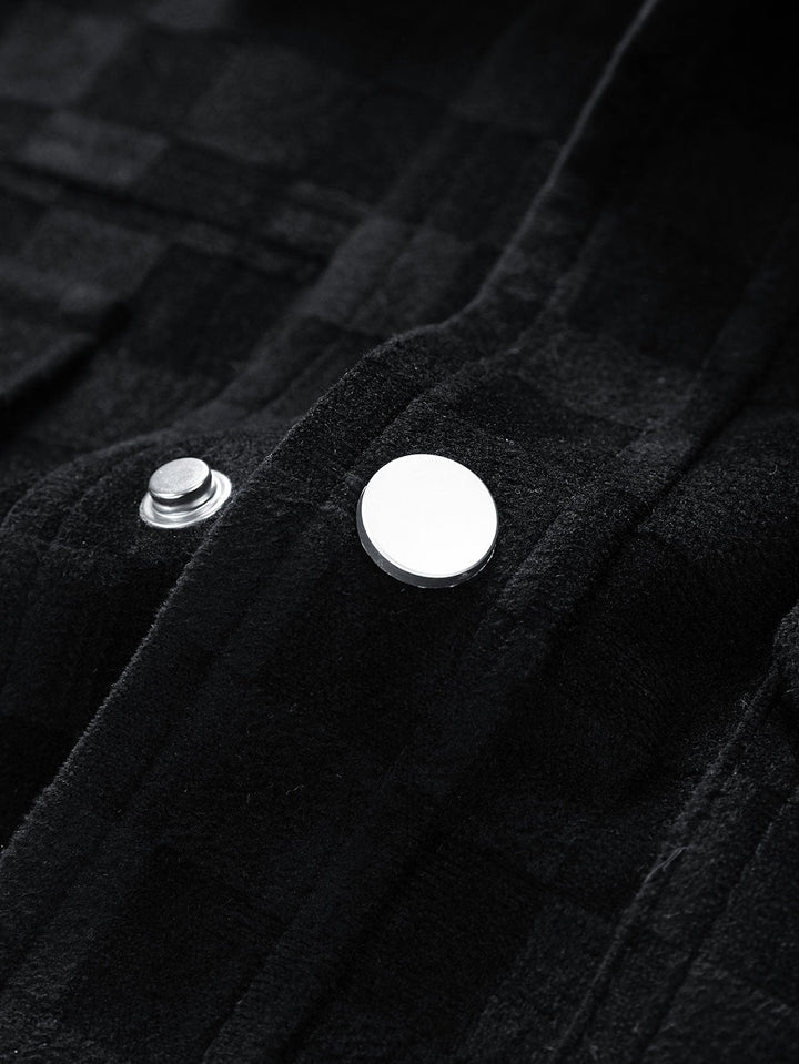 Jacket with faux suede pocket with checkered print