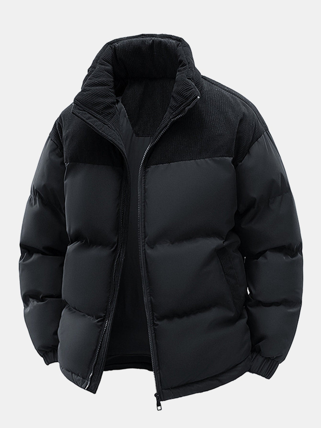 Corduroy patchwork quilted jacket with hood
