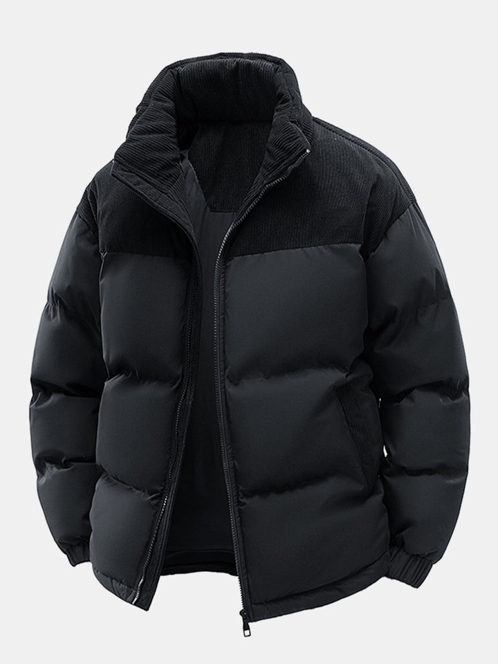 Corduroy patchwork quilted jacket with hood