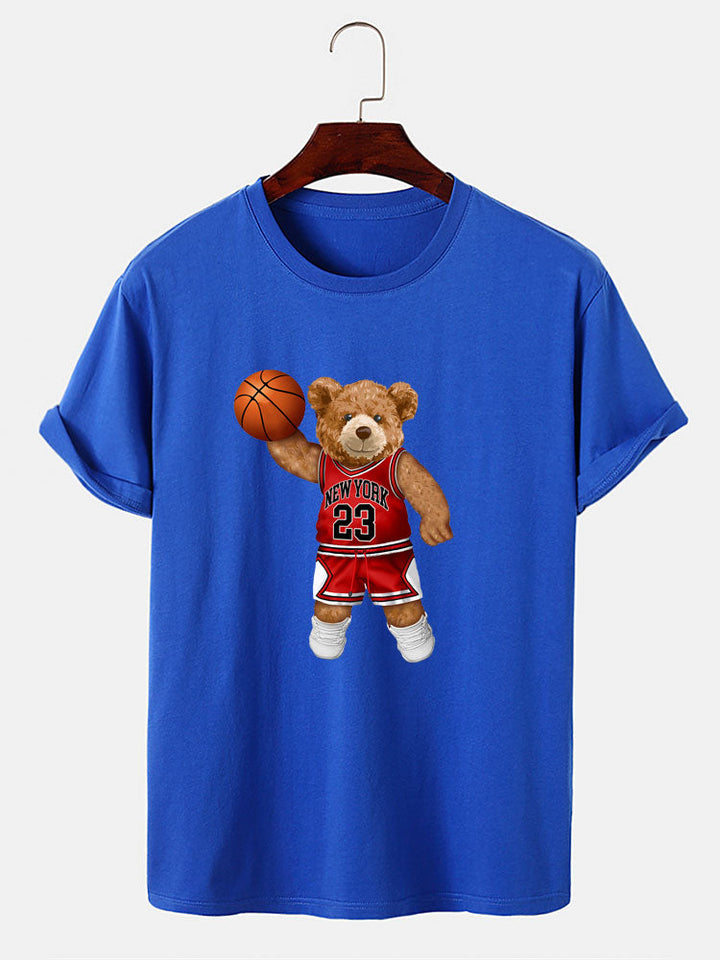 Beer Speelt Basketbal Print T-Shirt