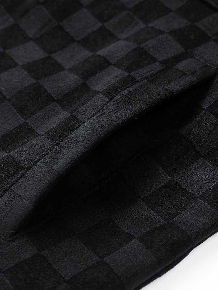 Jacket with faux suede pocket with checkered print