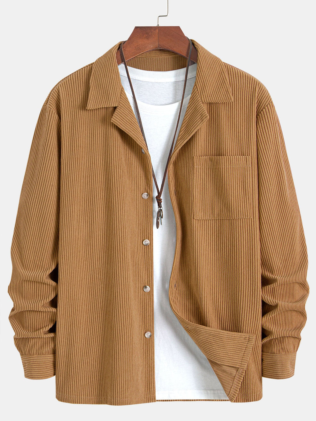 Lange Mouwen Corduroy Cubaanse Kraag Shirt & Rechte Pijpen Linnen Broek