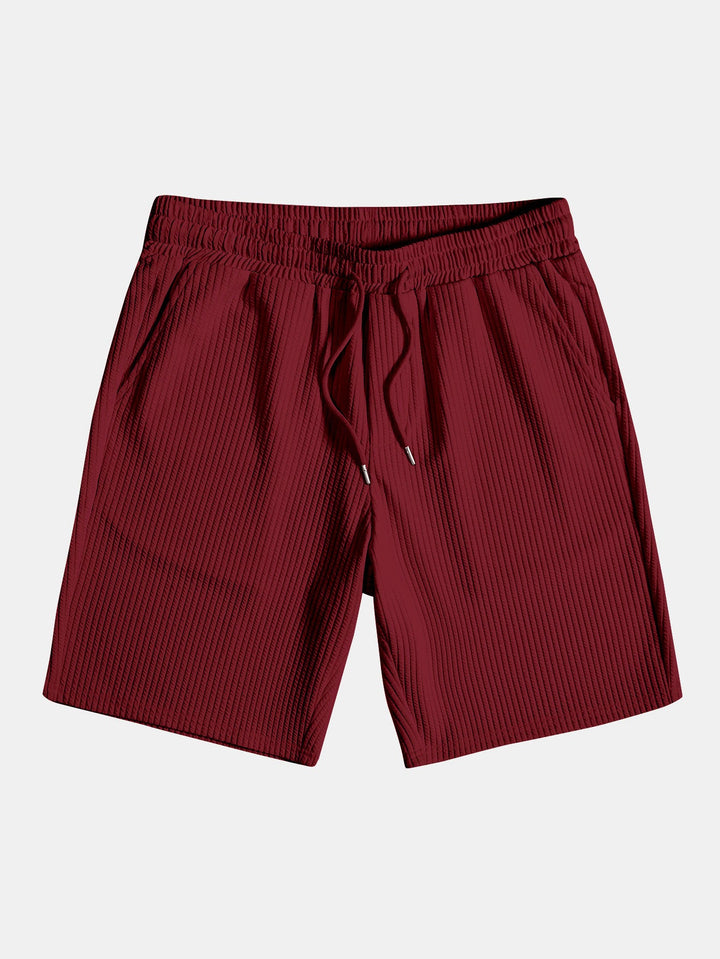Muscle Fit Geribbelde Overhemd met Knopen & Shorts
