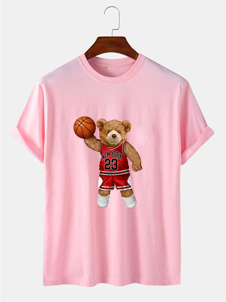 Beer Speelt Basketbal Print T-Shirt
