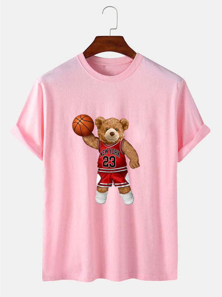 Beer Speelt Basketbal Print T-Shirt