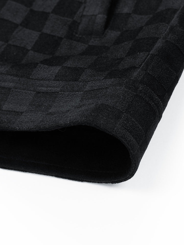 Jacket with faux suede pocket with checkered print