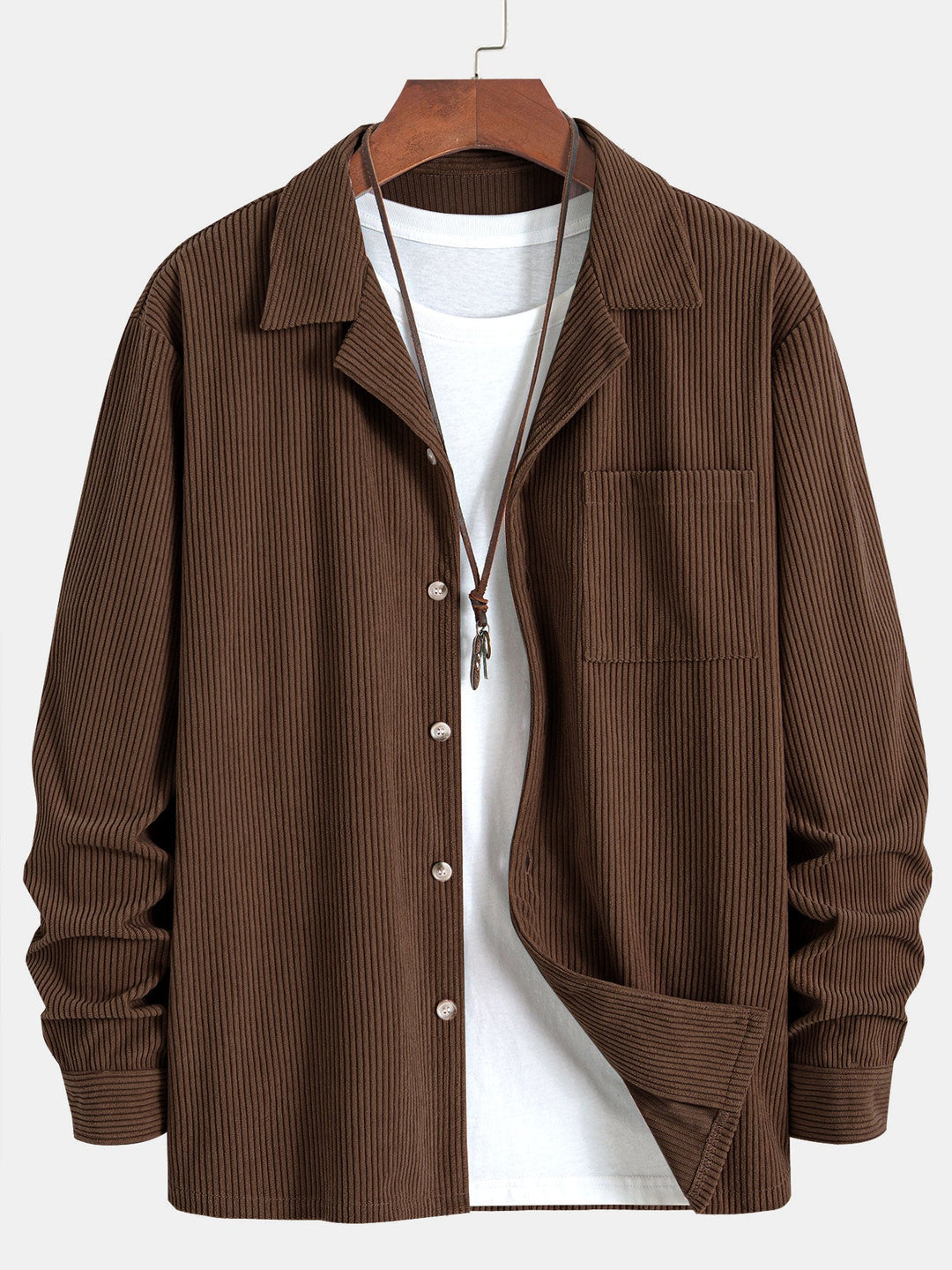 Lange Mouwen Corduroy Cubaanse Kraag Shirt & Rechte Pijpen Linnen Broek