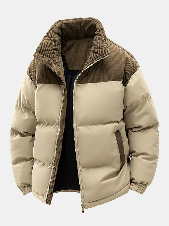 Corduroy patchwork quilted jacket with hood