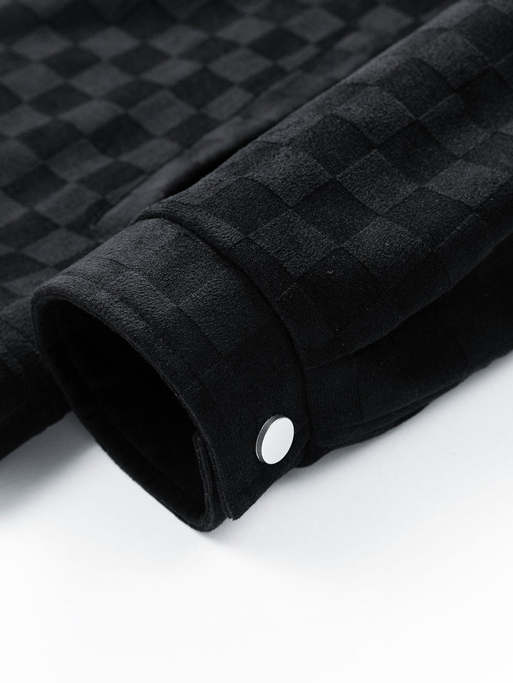 Jacket with faux suede pocket with checkered print