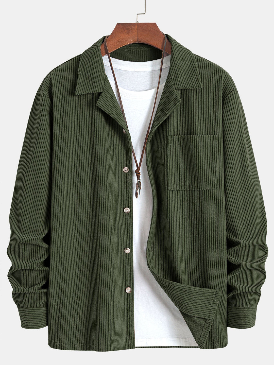 Lange Mouwen Corduroy Cubaanse Kraag Shirt & Rechte Pijpen Linnen Broek