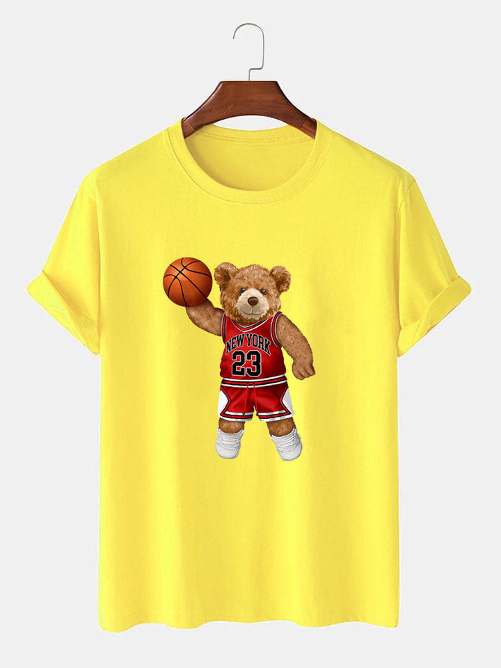 Beer Speelt Basketbal Print T-Shirt